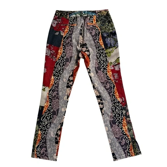 Biya by Johnny Was Patchwork Floral Pants Sz S Boho Straight Leg